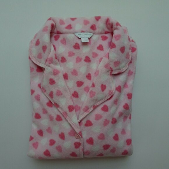 💰3/$25 Charter Club Women's Pajama Top Fleece Pink Heart Pastel Valentine XL - Picture 5 of 10